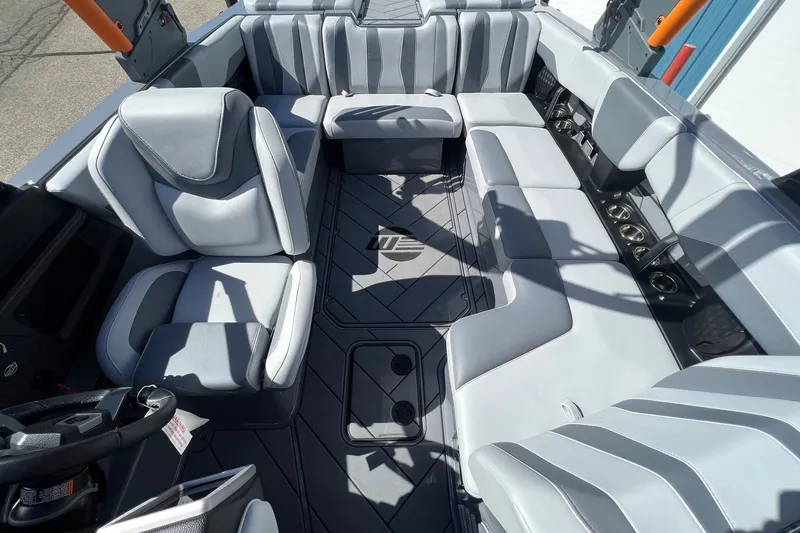 Slide: The Image of Interior of 2023 Malibu Wakesetter 22 LSV boat with luxurious seating and modern design. - 19