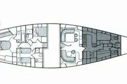 Slide: The Image of 1987 Camper & Nicholsons cruising sailboat interior layout, showcasing cabins and living areas. - 34