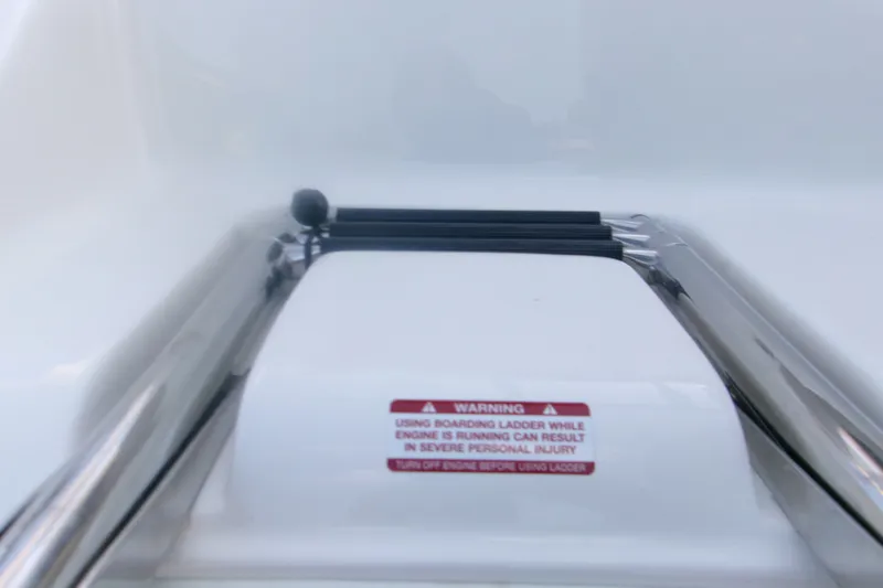 Slide: The Image of Boarding ladder with safety warning on 2027 Key West 219 FS boat. - 4