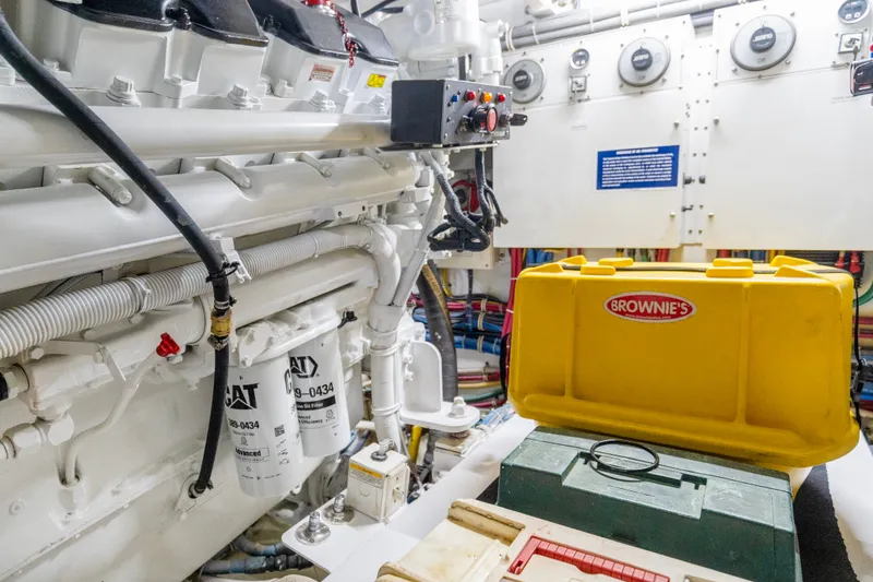 Slide: The Image of Engine room of 2008 Hatteras 64 Motor Yacht with CAT filters and equipment. - 29
