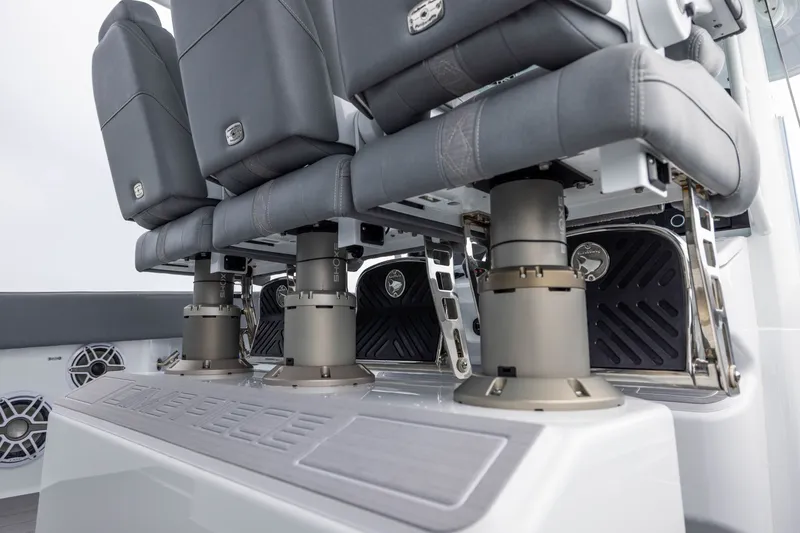 Slide: The Image of Luxury seating on 2026 Freeman 42LR boat with advanced shock absorption system. - 31