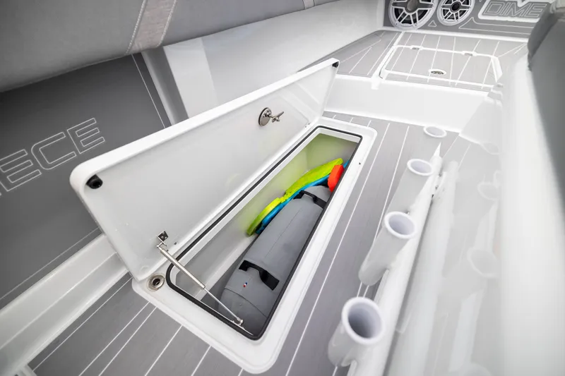 Slide: The Image of Storage compartment on a 2026 Freeman 42LR boat, featuring organized interior space. - 17