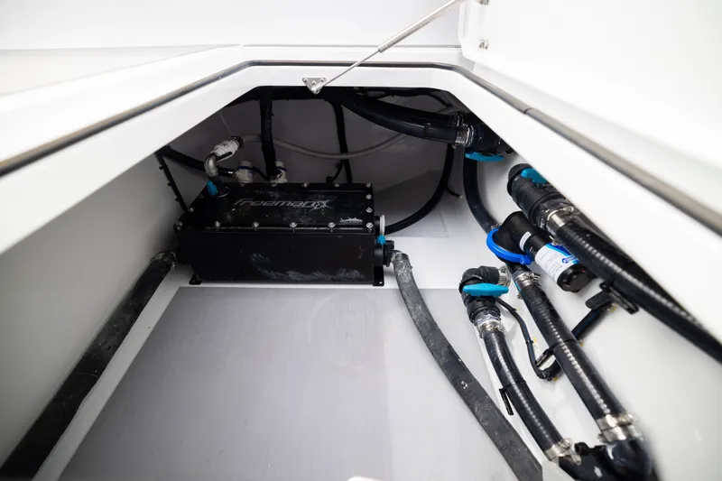 Slide: The Image of Freeman 42LR 2026 boat compartment with plumbing and equipment installation. - 55