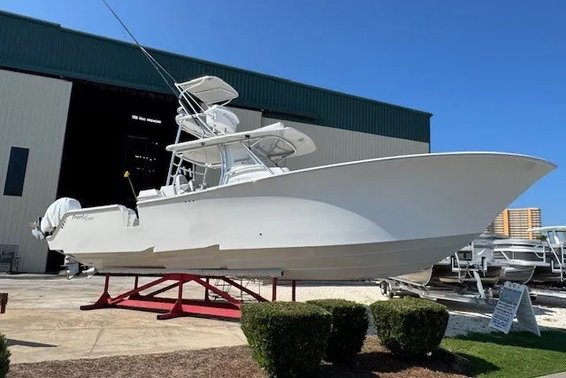 The Image of 2020 Front Runner 39 Center Console boat on display outside a storage facility. - 0