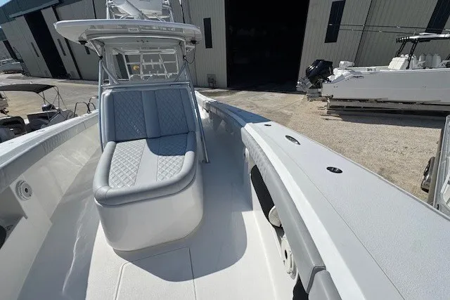 Slide: The Image of 2020 Front Runner 39 Center Console boat with sleek seating and modern design. - 10
