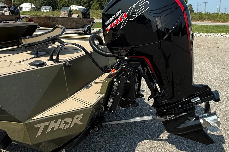 Slide: The Image of 2027 Thor Lake Hammer 1900CC boat with Mercury Pro XS engine on display. - 6