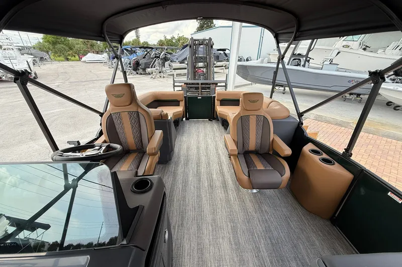 Slide: The Image of Interior of 2027 Bennington 22 M Quad Bench pontoon boat with luxurious seating and modern design. - 8