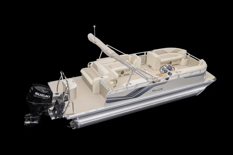 Slide: The Image of 2026 Tahoe Pontoon Cascade Cruise Rear Bench 23 with Suzuki engine, elegant design. - 13