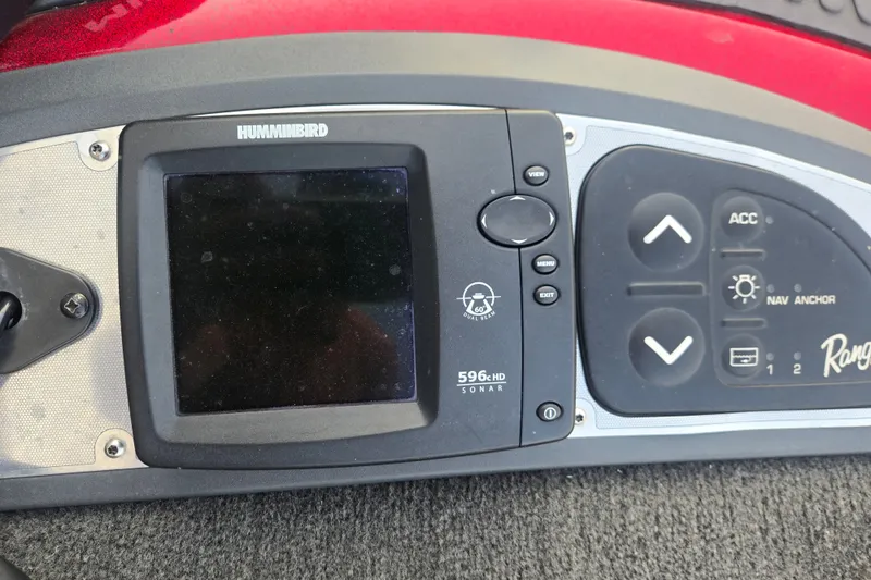 Slide: The Image of Control panel of a 2007 Ranger Z21 boat featuring a Humminbird 596c HD sonar. - 9