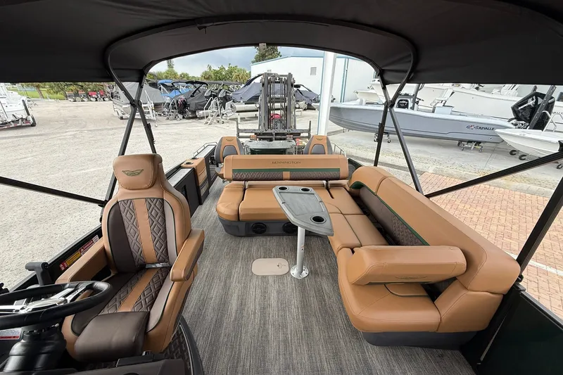 Slide: The Image of Interior of 2027 Bennington 24 M Fish and Cruise pontoon boat with luxurious seating. - 3