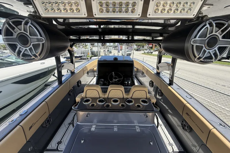 Slide: The Image of Interior view of a 2007 Midnight Express 37 Open boat with luxury seating and audio system. - 25