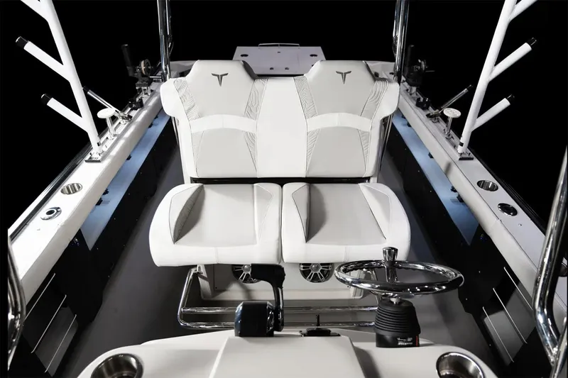 Slide: The Image of Manufacturer Provided Image: 2025 Tahoe Pontoon Geofish CLX interior with dual seats and steering console. - 5