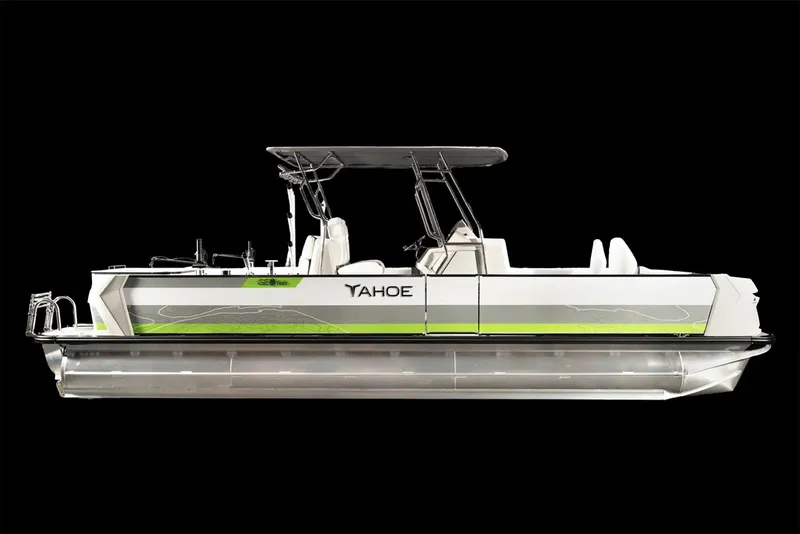 Slide: The Image of Manufacturer Provided Image: 2025 Tahoe Pontoon Geofish CLX boat with sleek design and modern features. - 2