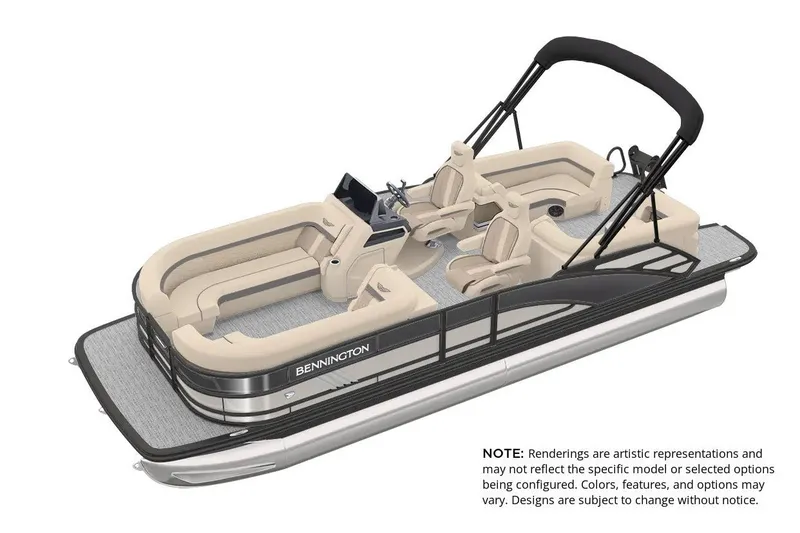 The Image of 2027 Bennington 23 MFB pontoon boat with beige seating and sleek design. - 1