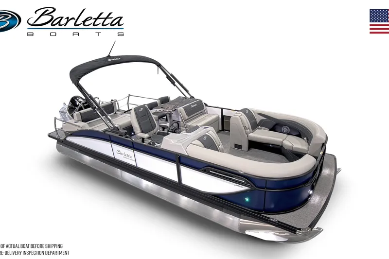 Slide: The Image of 2027 Barletta C24UE pontoon boat with sleek design and comfortable seating. - 12