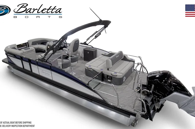 Slide: The Image of 2027 Barletta C24UE pontoon boat with sleek design and spacious seating. - 1