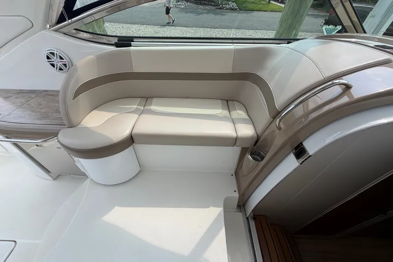Slide: The Image of 2016 Formula 37 Performance Cruiser interior with beige seating and modern design. - 10