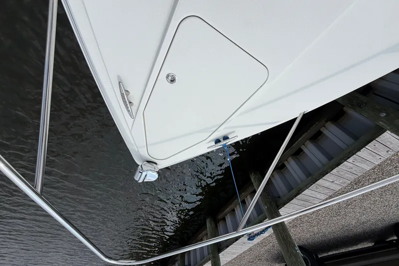 Slide: The Image of 2016 Formula 37 Performance Cruiser docked, showing deck details and railing. - 45