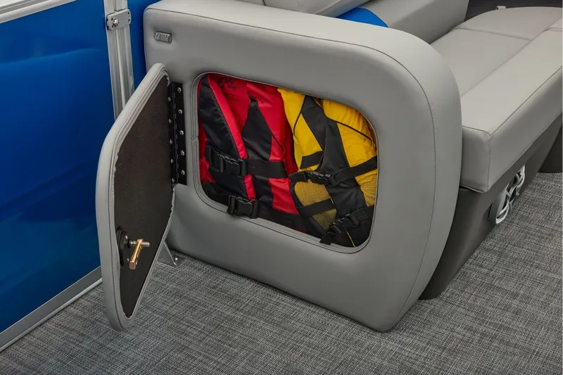 Slide: The Image of Manufacturer Provided Image: Storage compartment with life jackets on 2026 Sun Tracker Party Barge 22 RF XP3. - 31
