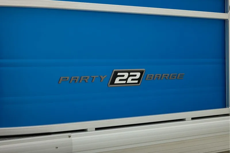 Slide: The Image of Manufacturer Provided Image: 2026 Sun Tracker Party Barge 22 RF XP3, blue exterior detail. - 62