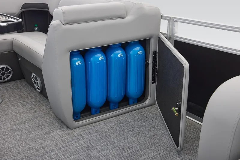Slide: The Image of Manufacturer Provided Image: Storage compartment with blue fenders on 2026 Sun Tracker SportFish 22 DLX boat. - 53