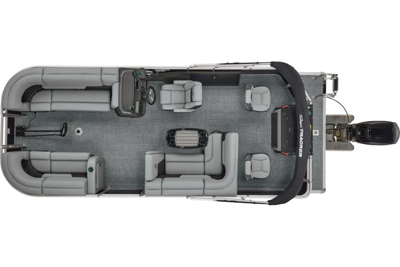 Slide: The Image of Manufacturer Provided Image: 2026 Sun Tracker SportFish 22 DLX pontoon boat, top view, spacious seating layout. - 13