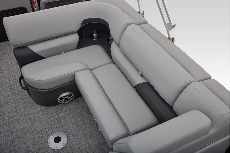 Slide: The Image of Manufacturer Provided Image: Luxurious seating on 2026 Sun Tracker SportFish 22 DLX pontoon boat, featuring gray upholstery. - 44