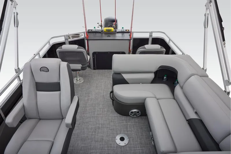 Slide: The Image of Manufacturer Provided Image: 2026 Sun Tracker SportFish 22 DLX interior with gray seating and modern design. - 42