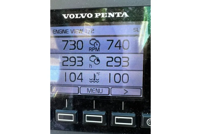 Slide: The Image of Volvo Penta engine display showing RPM, hours, and temperature for 2016 Cobalt 336. - 9
