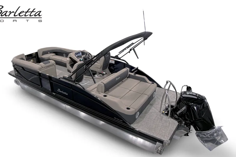 Slide: The Image of 2027 Barletta C24UC pontoon boat with sleek design and spacious seating. - 2