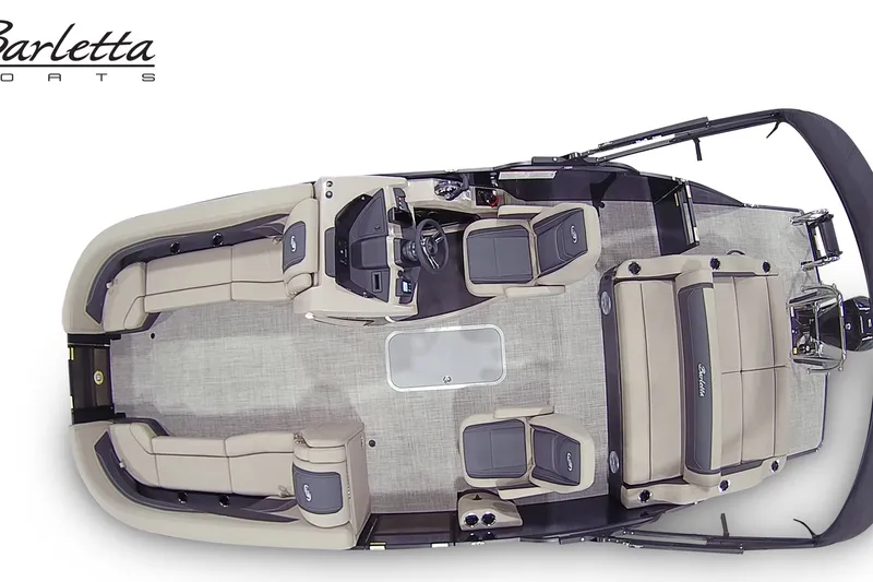 Slide: The Image of 2027 Barletta C24UC pontoon boat interior, featuring spacious seating and modern design. - 14