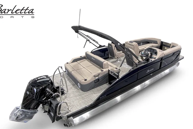 Slide: The Image of 2027 Barletta C24UC pontoon boat with luxurious seating and modern design. - 5