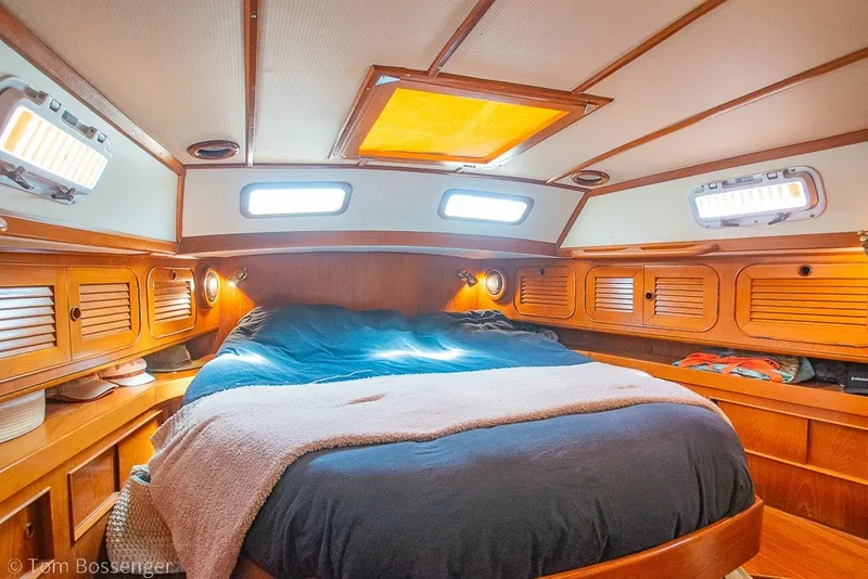 Slide: The Image of Cozy cabin interior of 1988 Hylas 44 Center Cockpit sailboat with wooden finishes. - 21