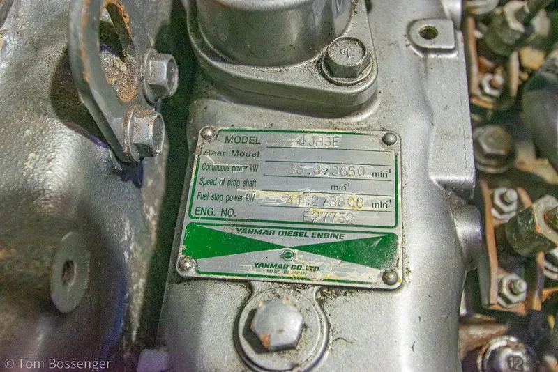 Slide: The Image of Yanmar diesel engine plate on a 1988 Hylas 44 Center Cockpit sailboat. - 81