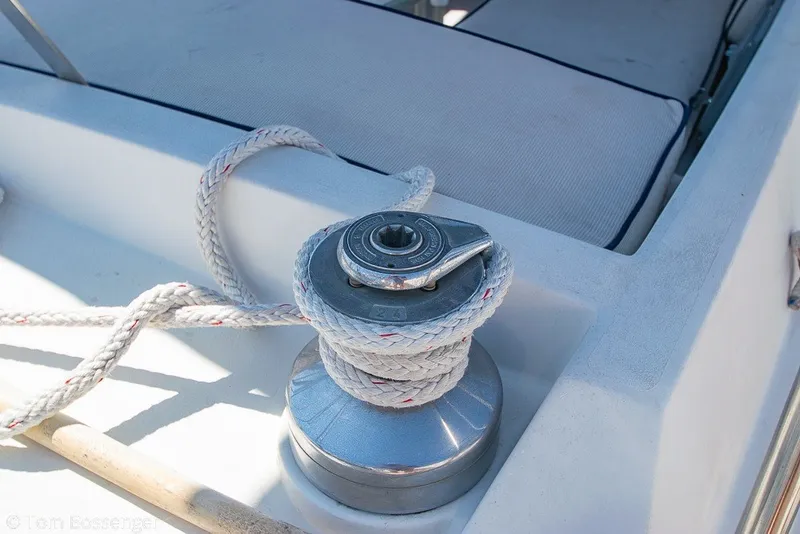 Slide: The Image of Winch and rope on 1988 Hylas 44 Center Cockpit sailboat deck. - 59