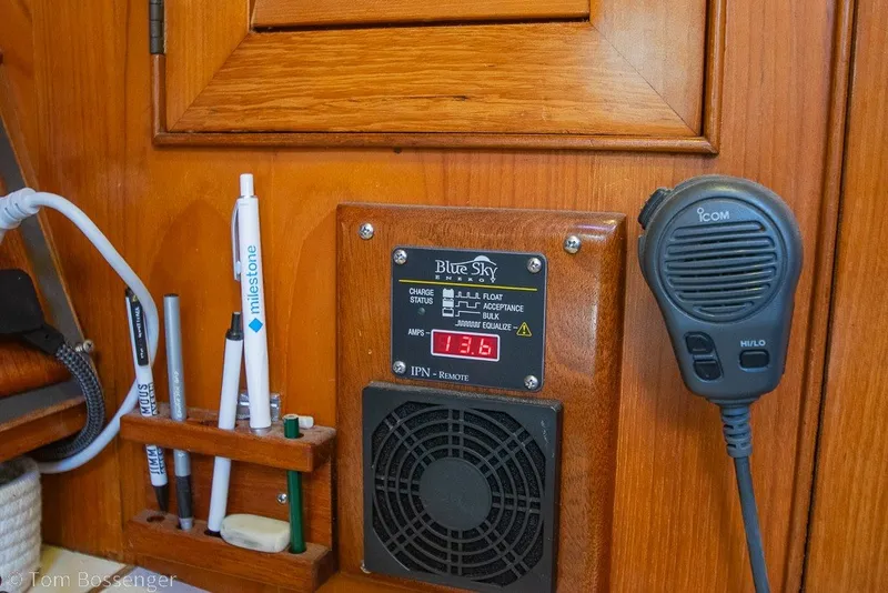 Slide: The Image of Control panel and communication equipment on a 1988 Hylas 44 Center Cockpit yacht. - 40