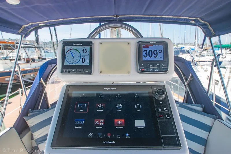 Slide: The Image of Cockpit of 1988 Hylas 44 Center Cockpit yacht with Raymarine navigation displays. - 47