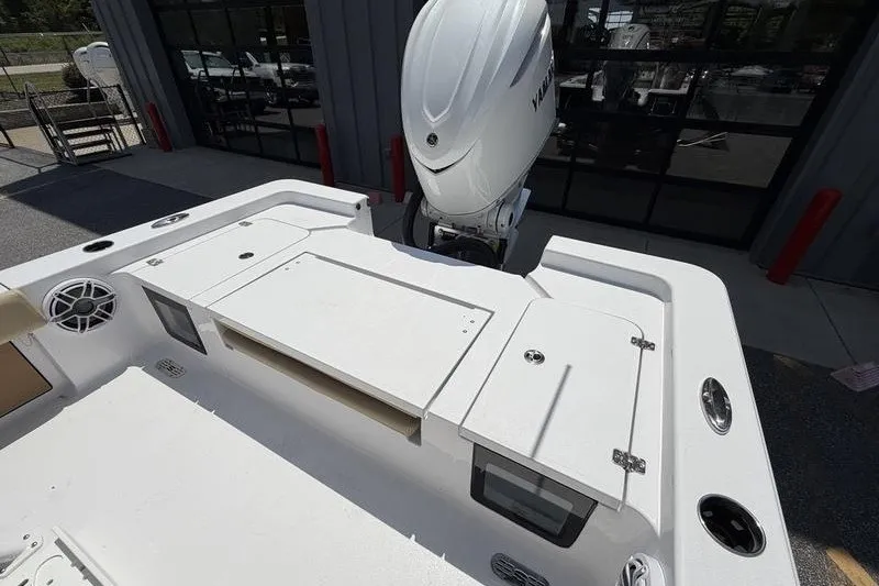 Slide: The Image of 2027 Sportsman Masters 247 Bay Boat with Yamaha outboard engine, rear deck view. - 18