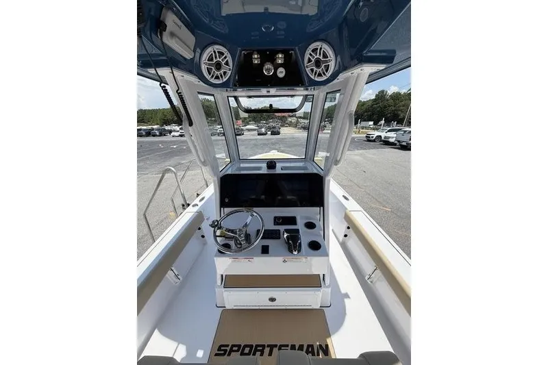 Slide: The Image of Interior view of 2027 Sportsman Masters 247 Bay Boat, showcasing helm and controls. - 20