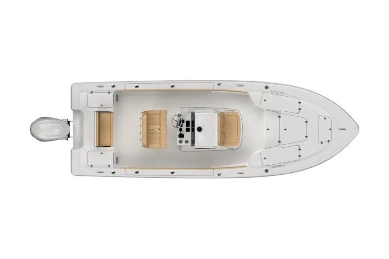 Slide: The Image of Top view of 2027 Sportsman Masters 247 Bay Boat with beige seating. - 33