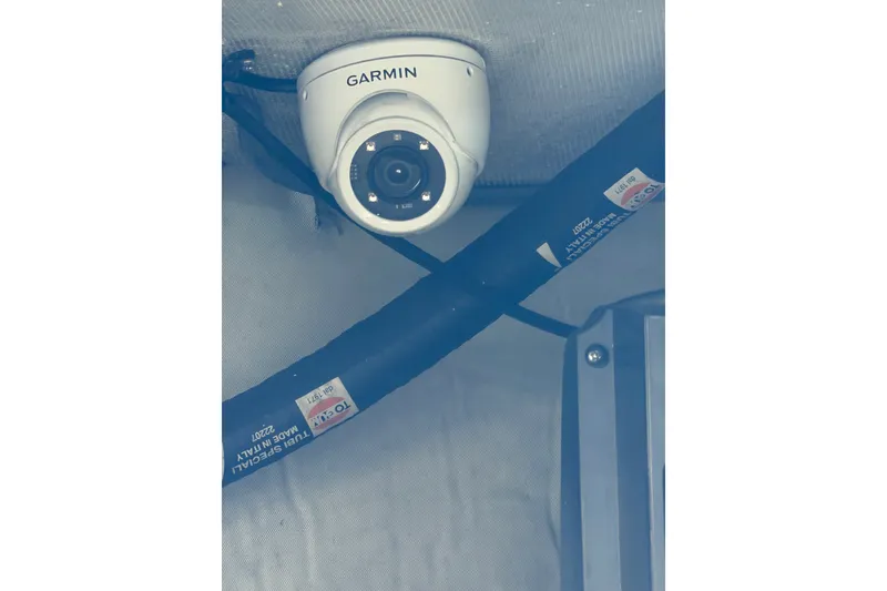 Slide: The Image of Garmin camera installed on 2006 Azimut 55E yacht, with visible tubing and equipment. - 39