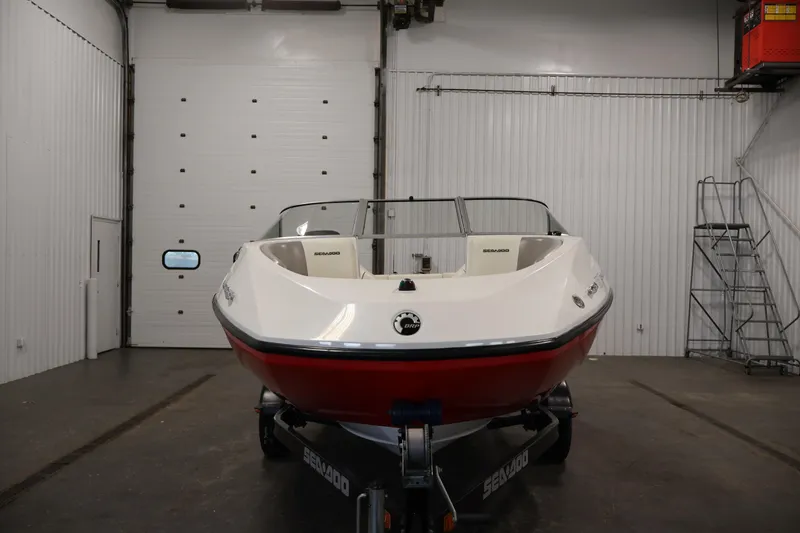 Slide: The Image of 2011 Sea-Doo Challenger 180 boat in a garage, front view. - 3
