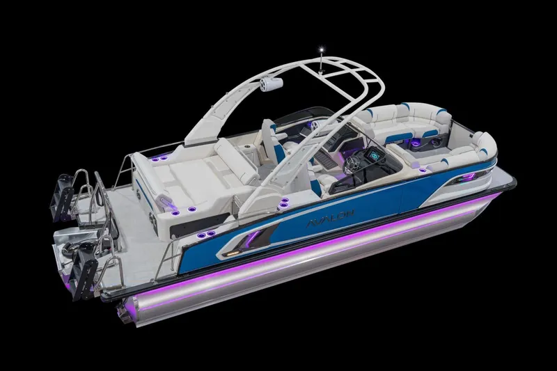 The Image of Manufacturer Provided Image: 2026 Avalon Excalibur LTD Flex Lounge Windshield boat with modern design and LED lighting. - 0