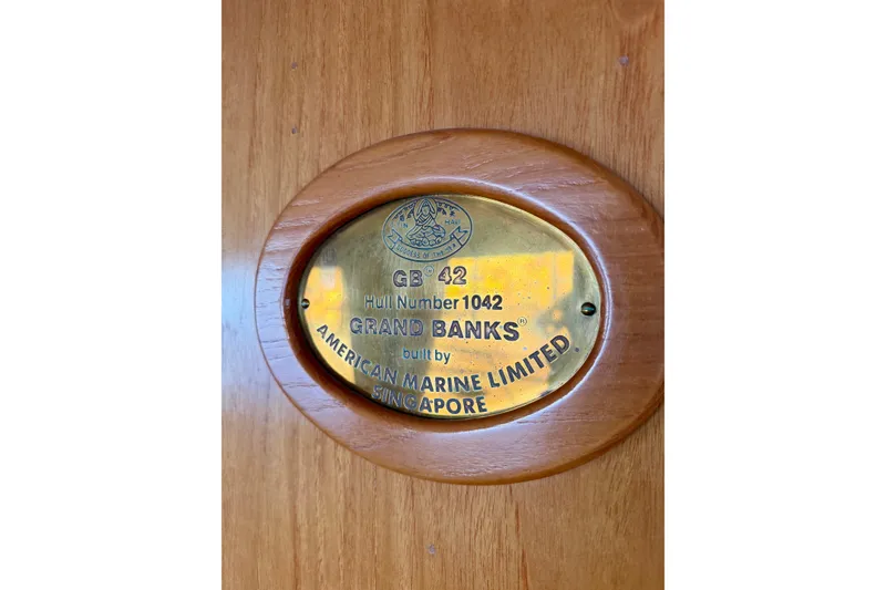 Slide: The Image of Plaque on 1988 Grand Banks 42 Classic, hull number 1042, by American Marine Limited. - 84