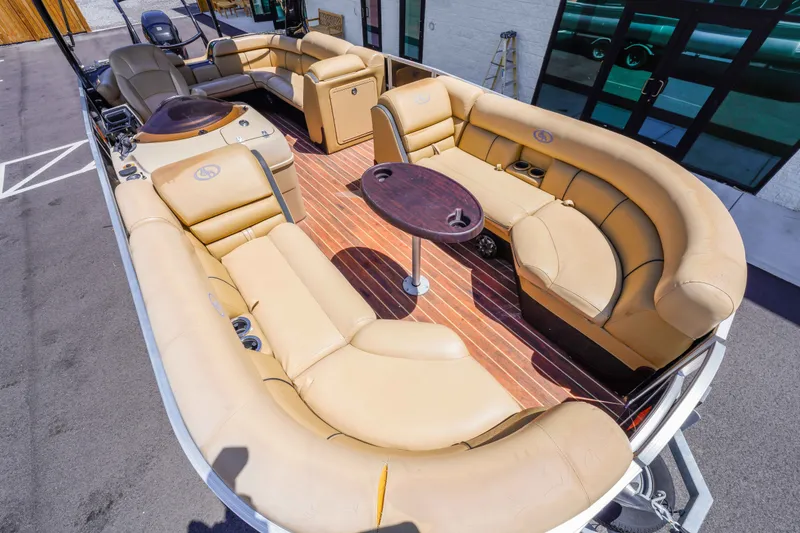 Slide: The Image of Luxurious 2016 South Bay 724 SPORT DLX pontoon boat with spacious seating and elegant design. - 17