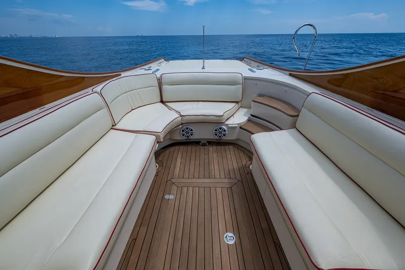 Slide: The Image of Luxurious 2008 Hinckley Talaria 38R Convertible yacht interior with elegant seating and ocean view. - 7