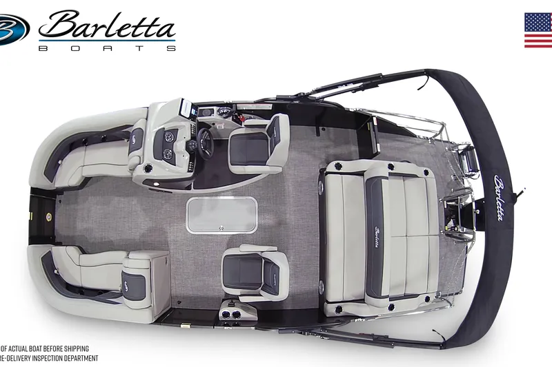 Slide: The Image of 2027 Barletta C22UC pontoon boat, top view, showcasing spacious seating and modern design. - 14