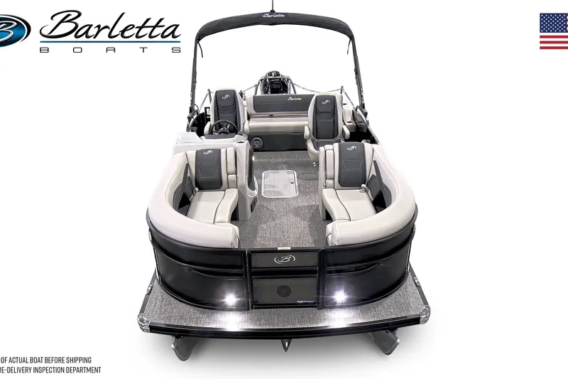 Slide: The Image of 2027 Barletta C22UC pontoon boat with luxurious seating and sleek design. - 5