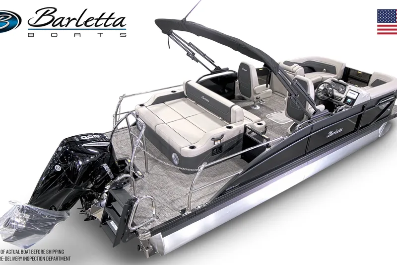 Slide: The Image of 2027 Barletta C22UC pontoon boat with sleek design and modern features, showcasing luxury seating. - 3