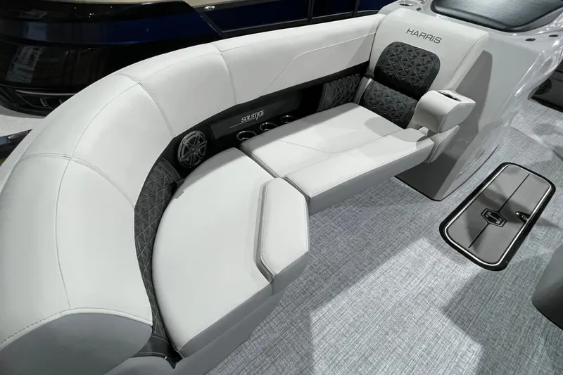 Slide: The Image of Luxurious seating on the 2027 Harris Solstice 230 SL boat, featuring elegant upholstery and design. - 23